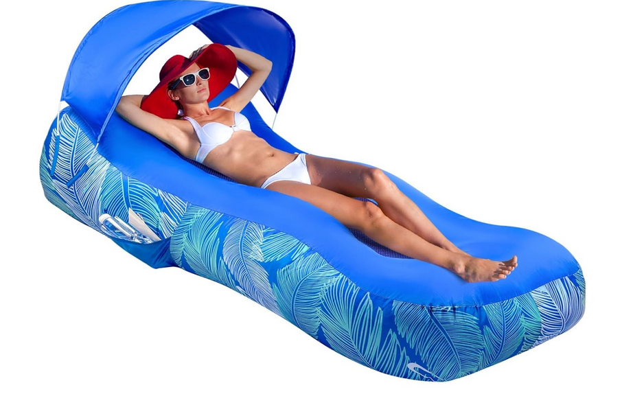 Lounger Air Sofa with Sun Shade Cover Waterproof Inflatable Couch Chair for Camping Beach Hiking Backyard, Easy to Set Up Inflatable Couch