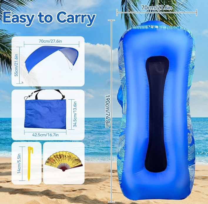 Lounger Air Sofa with Sun Shade Cover Waterproof Inflatable Couch Chair for Camping Beach Hiking Backyard, Easy to Set Up Inflatable Couch